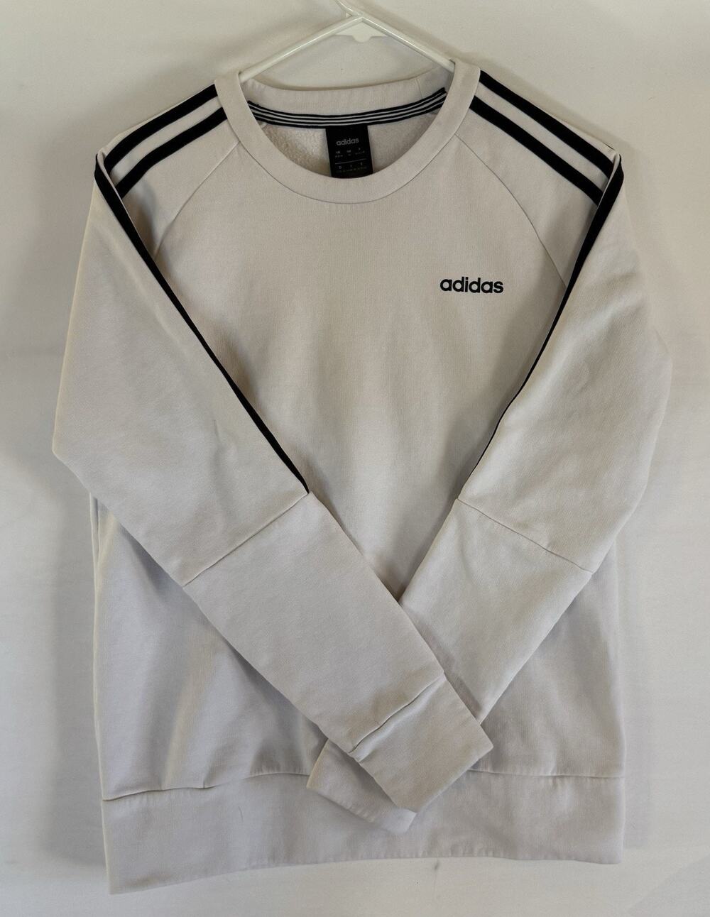 Adidas Men’s Medium Cream 3 Stripe Crewneck Sweatshirt Fleece A125